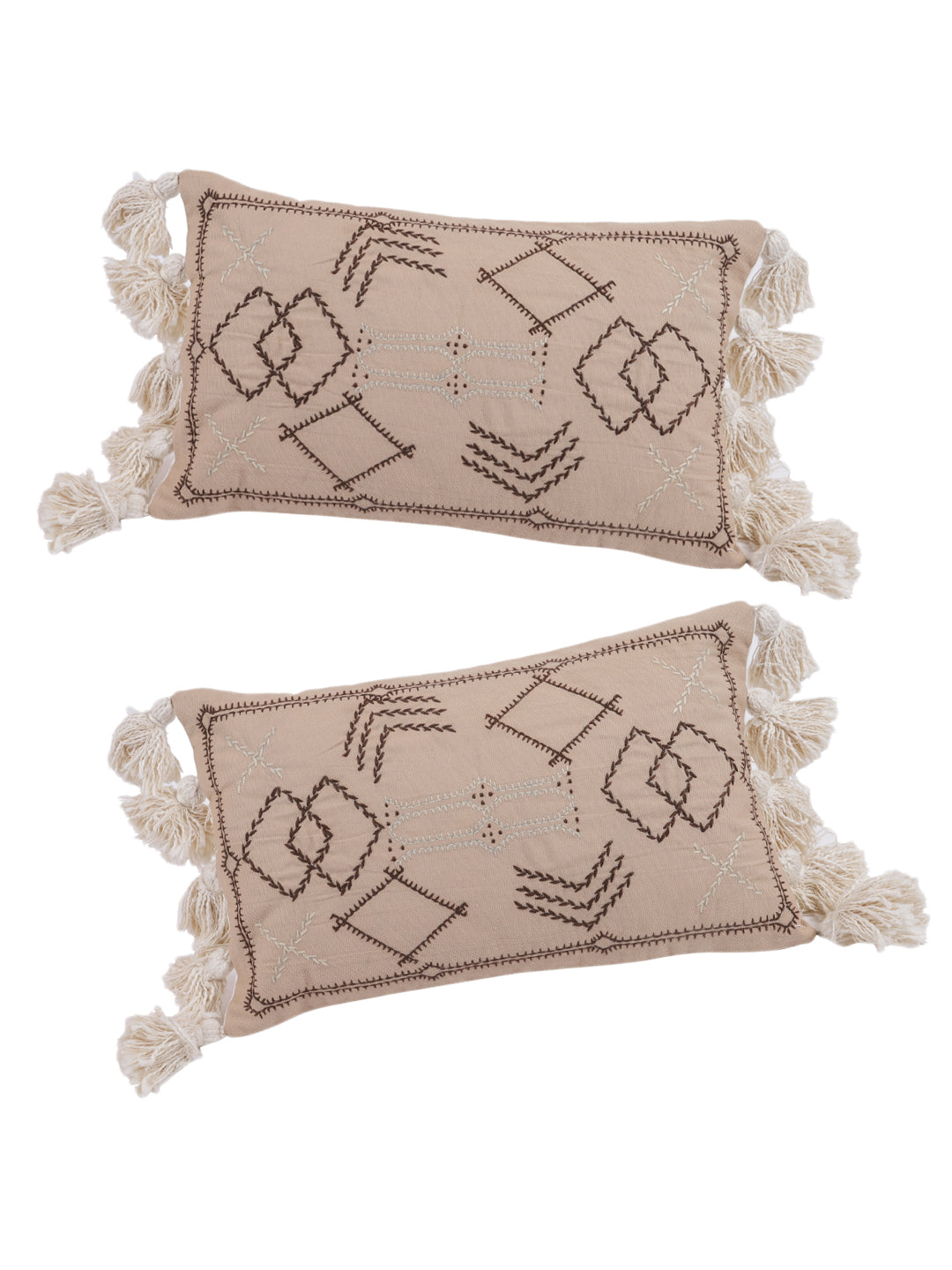 Set of 2 Beige Color African Inspired Cotton Pillow Cover