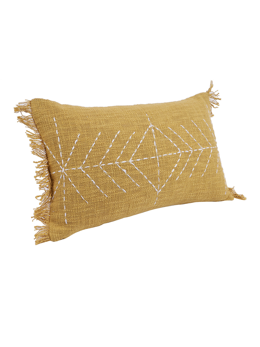 Set of 2 Mustard color Lumbar Cushion Cover with Fringes
