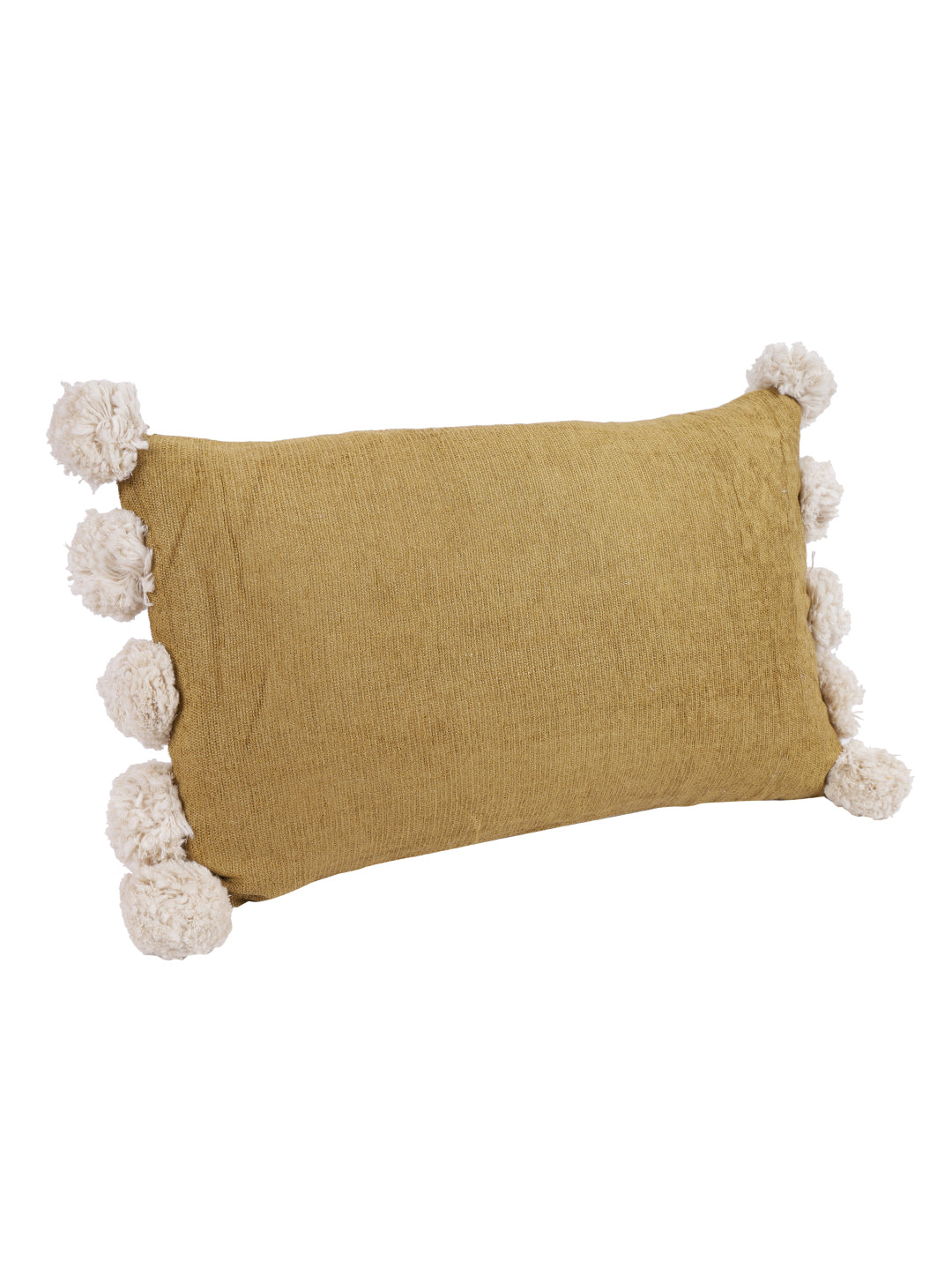 Set Of 2 Mustard Color 12X20 Chenille Cushion Cover with Pom Pom