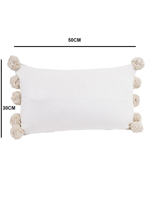 Set Of 2 White Color 12X20 Chenille Cushion Cover with Pom Pom