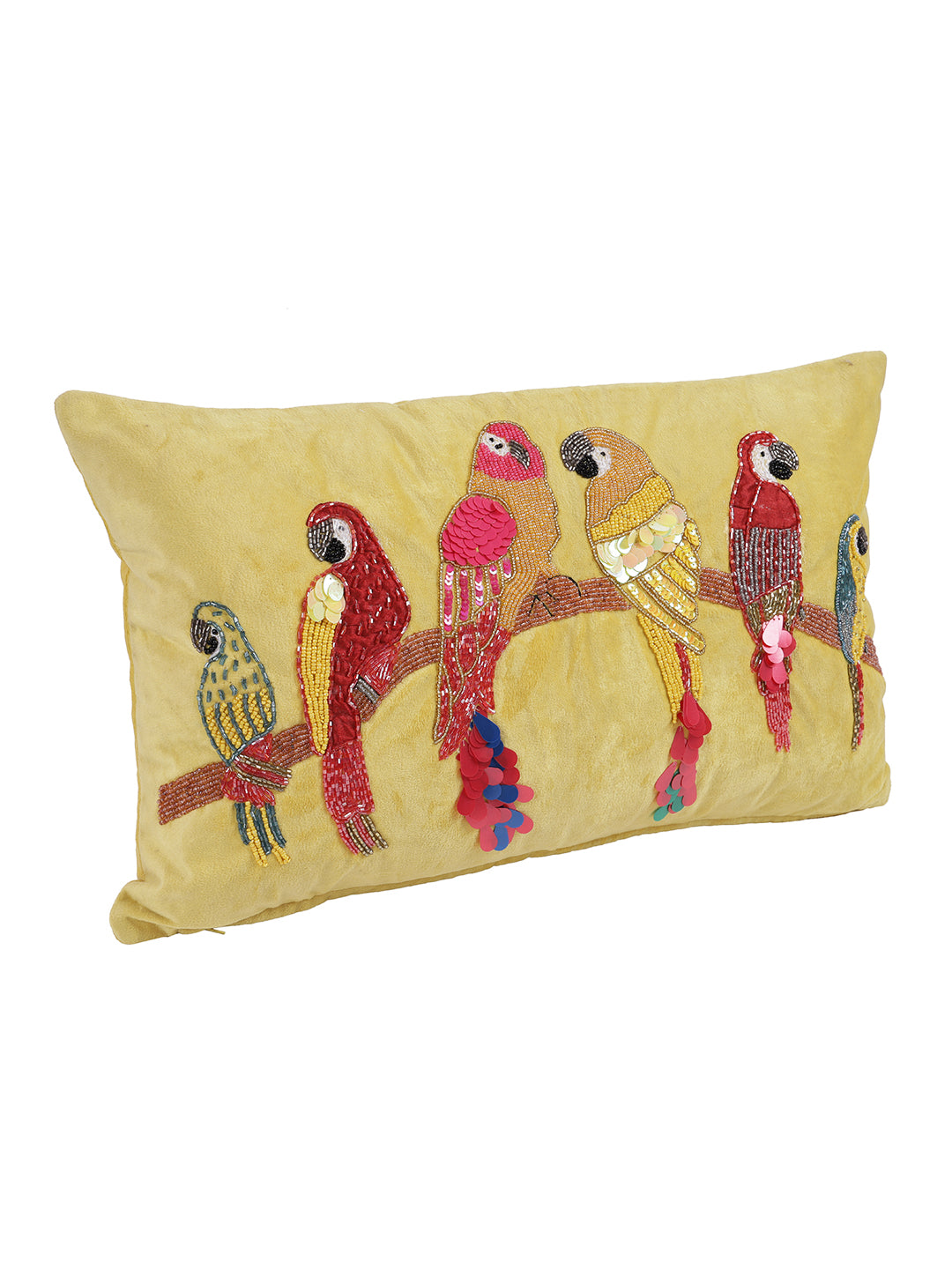 Yellow & Red Set of 2 Embellished Velvet Rectangle Cushion Covers
