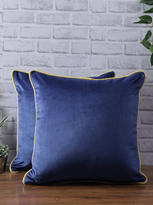 Blue Set of 2 Velvet Square Cushion Covers