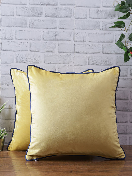 Unisex Yellow Solid Set of 2 Velvet Square Cushion Covers
