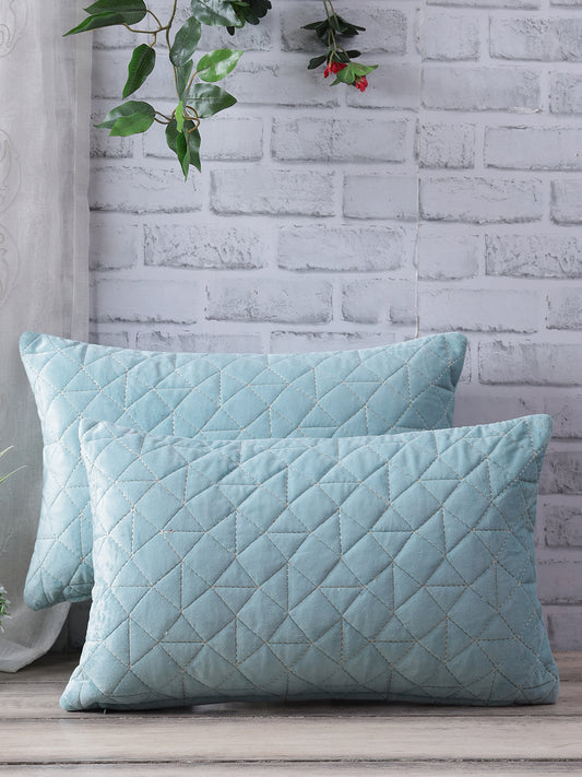 Blue Set of 2 Velvet Rectangle Cushion Covers