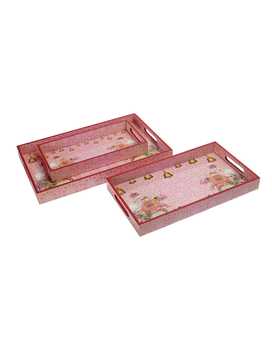 Set of 3 Pink Color Digital Printed Rectangle Serving Tray