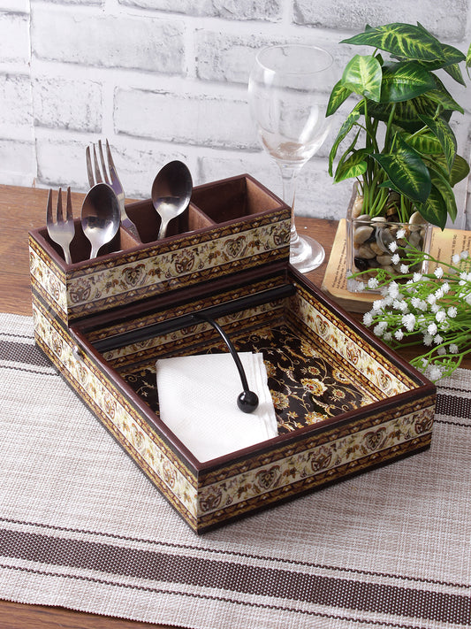 Brown Color Digital Printed MDF Cutlery and Tissue Holder