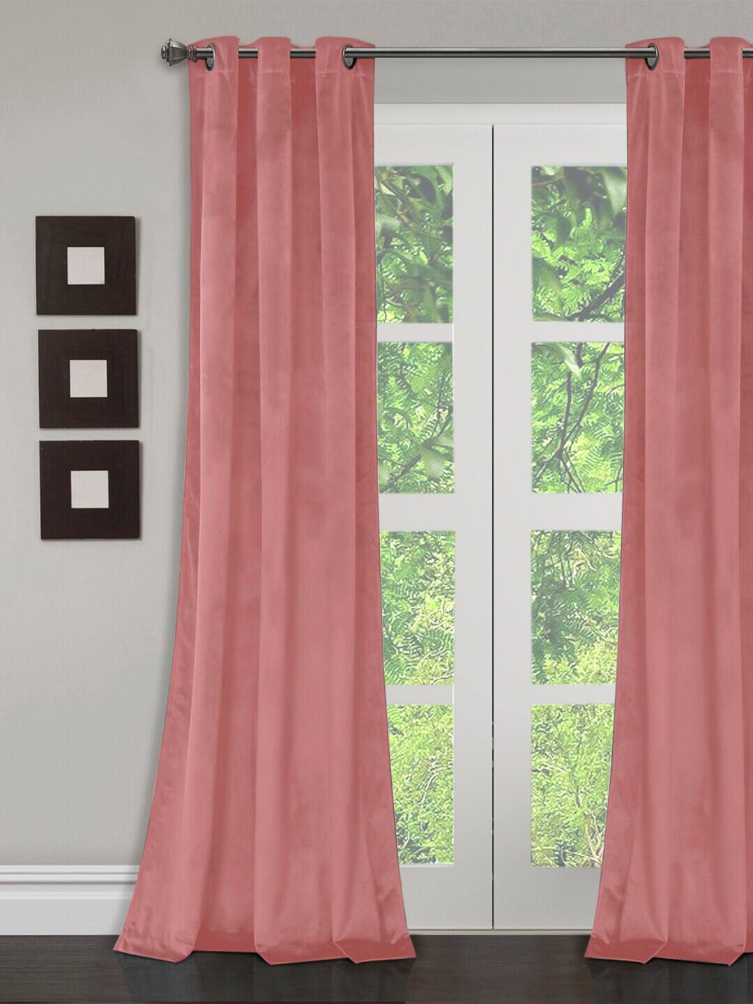 Peach-Coloured Premium Velvet Eyelet Door Curtain