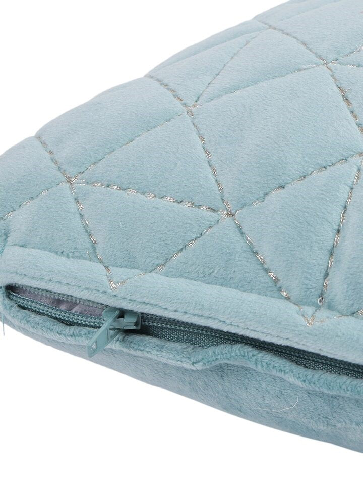 Set Of 2 Blue Velvet Quilted Rectangle Cushion Covers