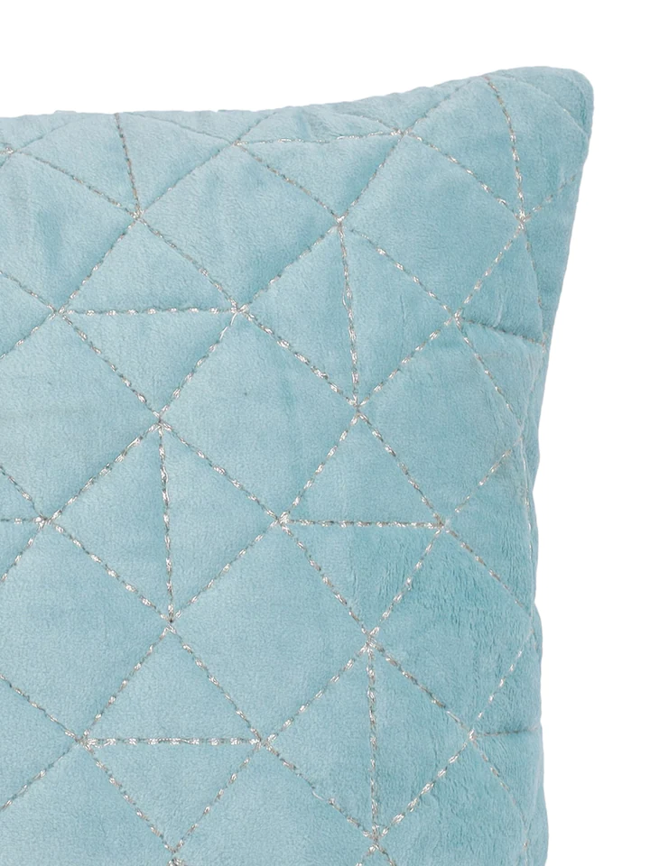 Set Of 2 Blue Velvet Quilted Rectangle Cushion Covers
