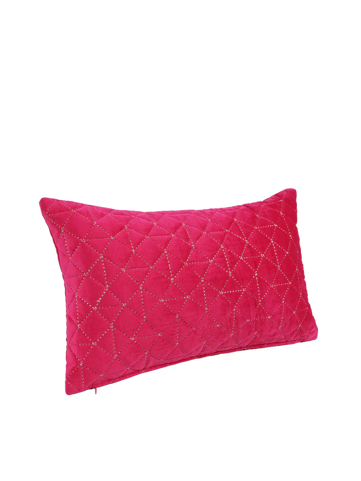 Set Of 2 Pink Velvet Quilted Rectangle Cushion Covers