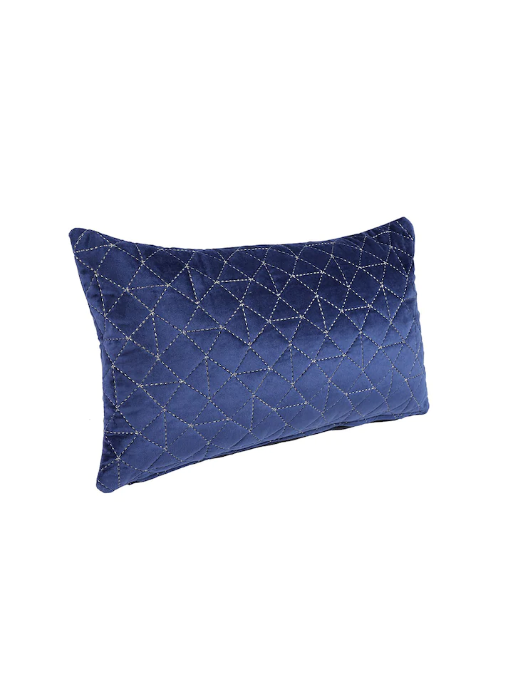 Set Of 2 Navy Blue Velvet Quilted Rectangle Cushion Covers