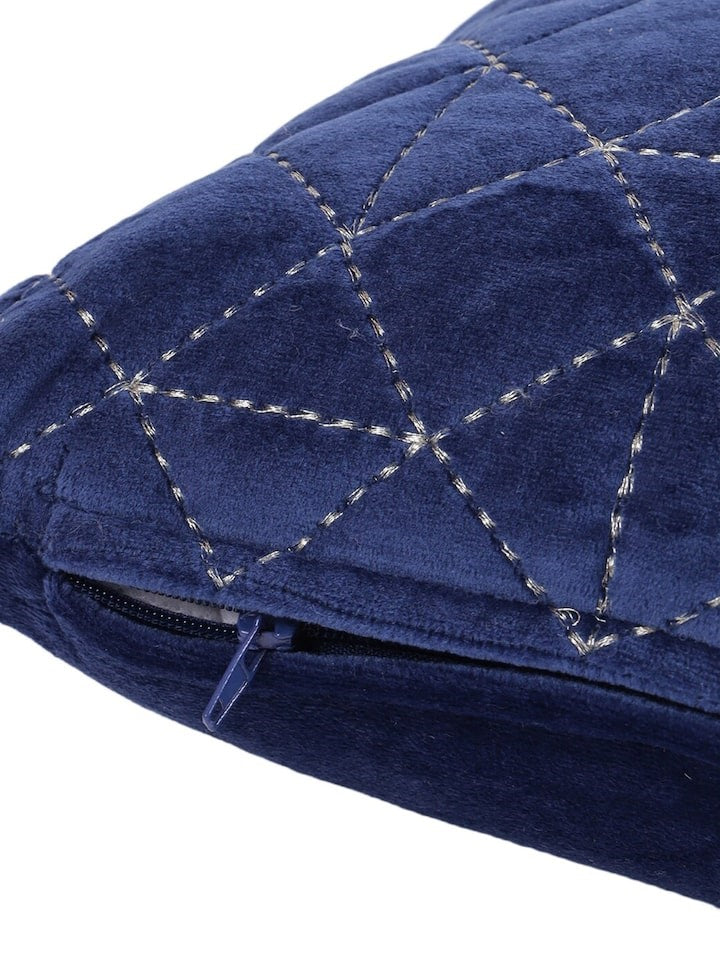 Set Of 2 Navy Blue Velvet Quilted Rectangle Cushion Covers