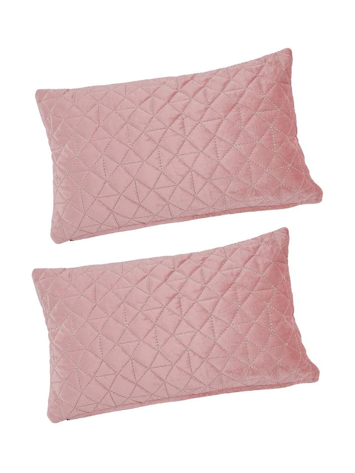 Set Of 2 Peach Velvet Quilted Rectangle Cushion Covers