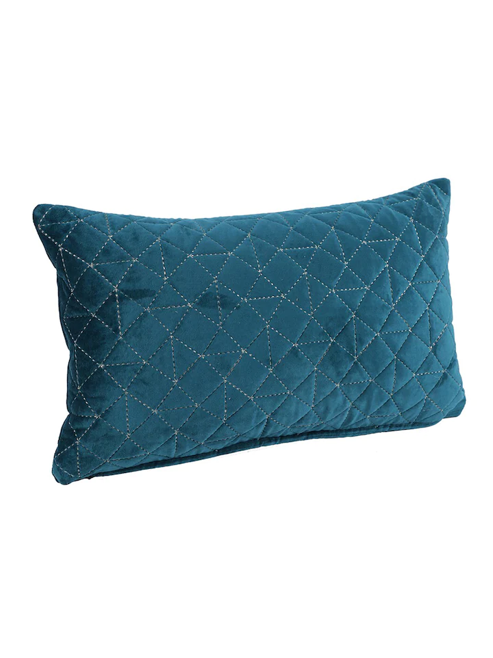 Set Of 2 Teal Blue Velvet Quilted Rectangle Cushion Covers