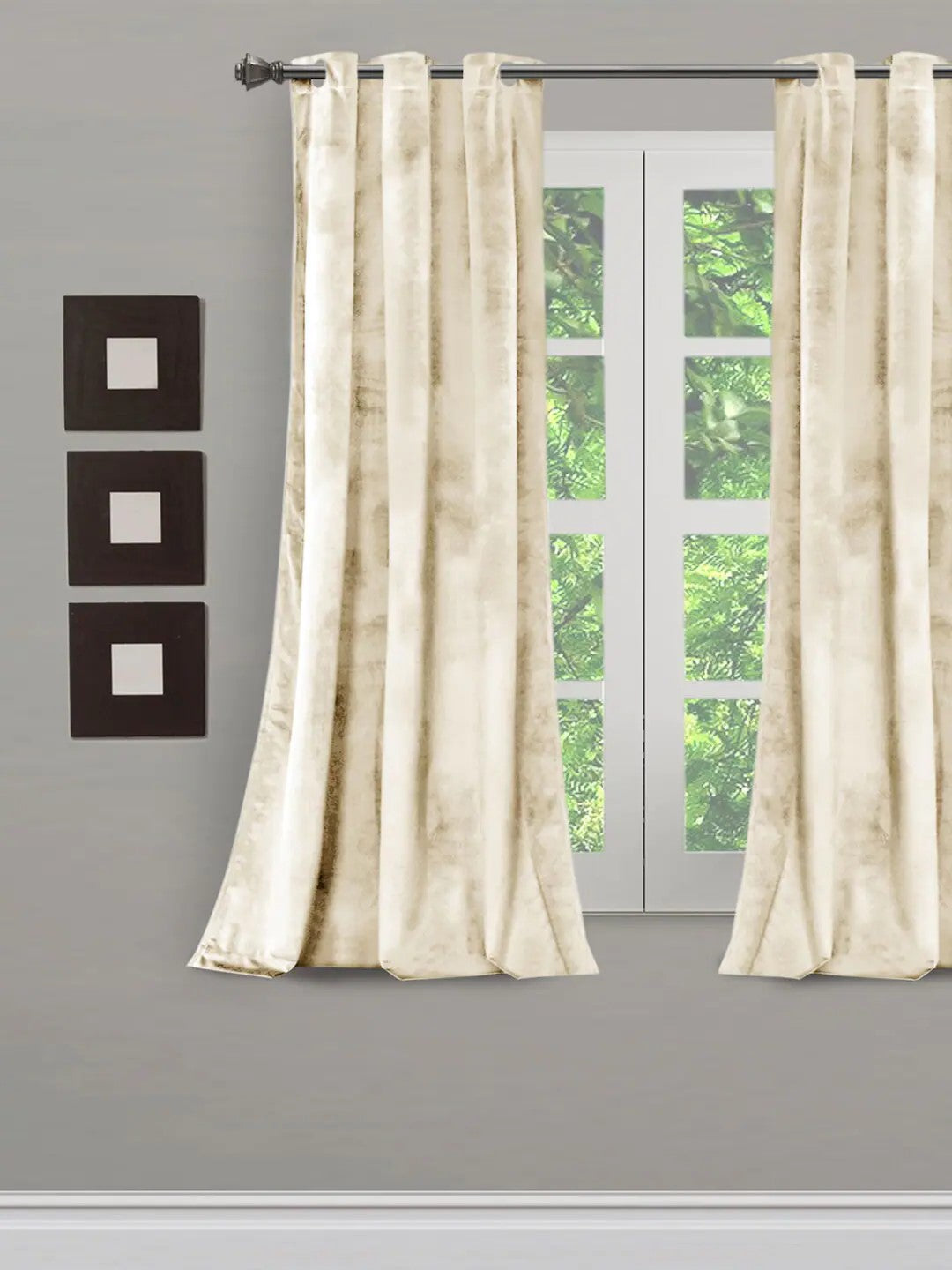 Off White Solid Velvet Sustainable Room Darkening Window Curtain