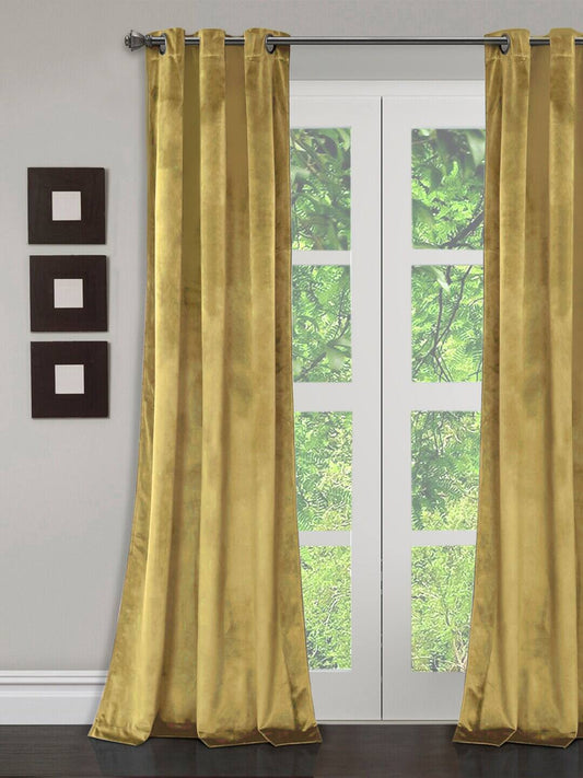 Yellow - Solid Velvet Sustainable Room Darkening Door Curtains