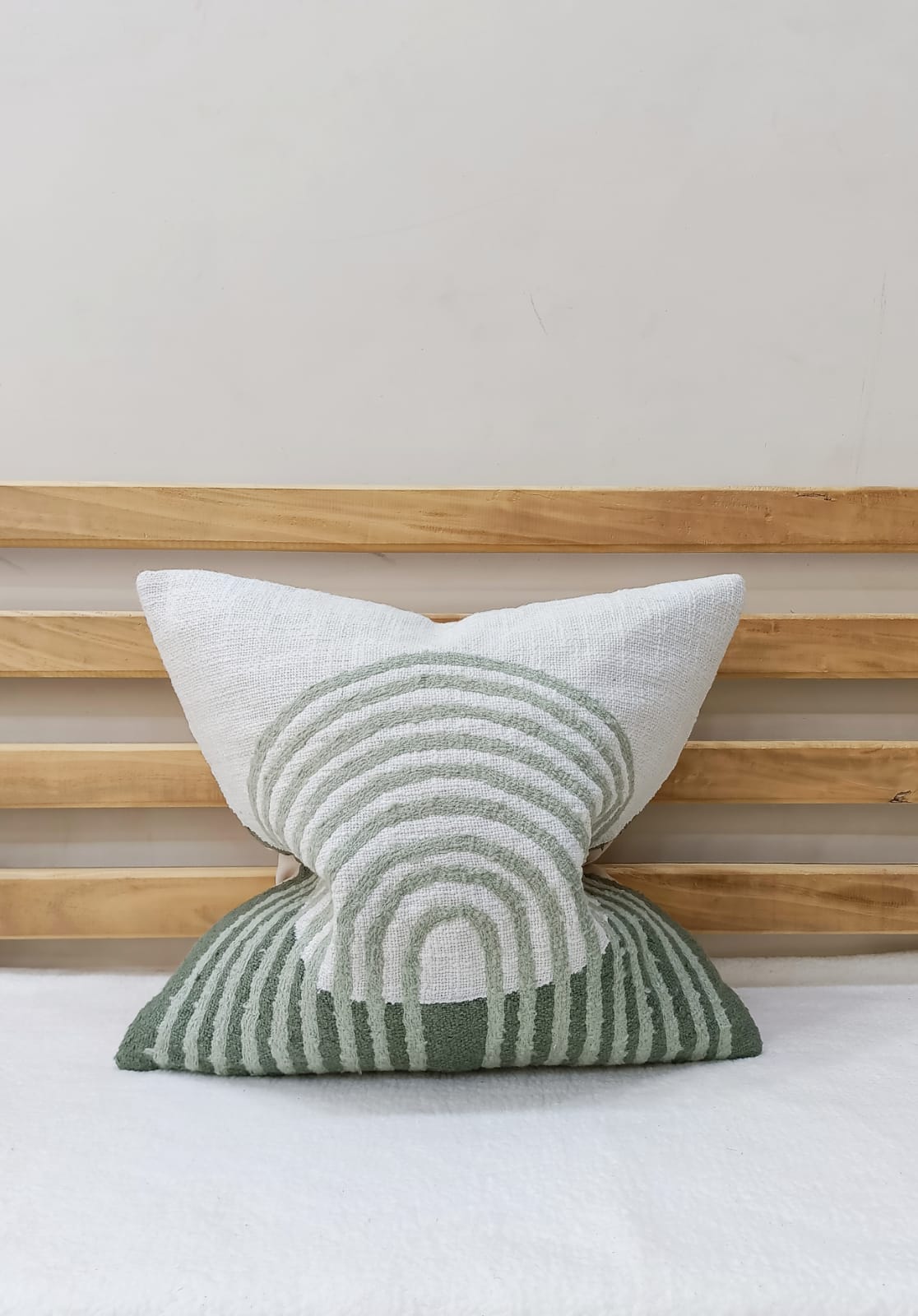 Set of 2 green and white rainbow Handwoven Square Cushion Covers